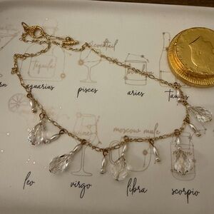 Gold Chain festoon cleopatra Necklace Crystal and faux pearl dangle Pendants